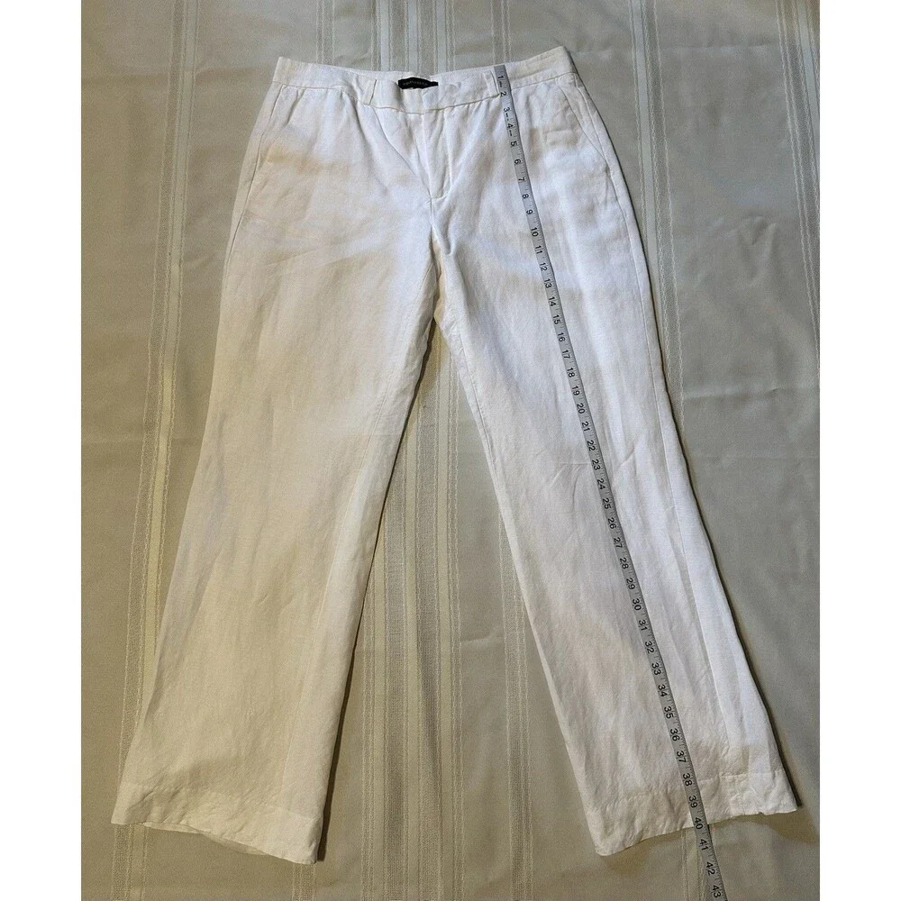Banana Republic Logan White Linen Blend Straight Leg Tailored Trouser Pants 10